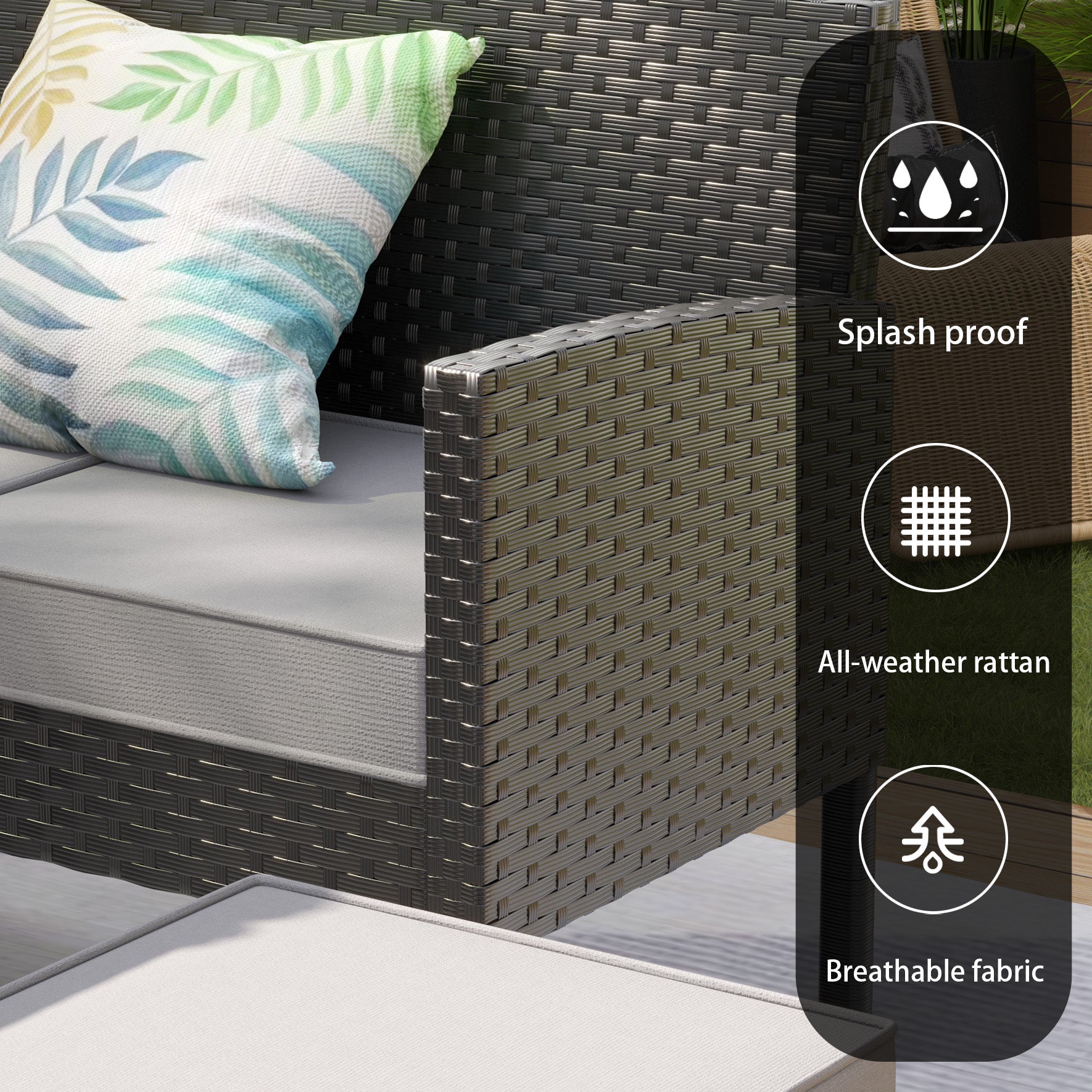 Small space patio furniture 7-piece outdoor furniture set, backyard furniture set, waterproof seat cushion, glass table, space saving, suitable for backyard, terrace or garden,blue,grey