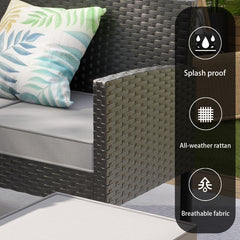 Small space patio furniture 7-piece outdoor furniture set, backyard furniture set, waterproof seat cushion, glass table, space saving, suitable for backyard, terrace or garden,blue,grey