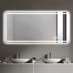 60X28 Inch LED Bathroom Mirror Vanity Mirrors with Front Lights Wall Mounted Anti-Fog Frameless Make Up Mirror with Light 5 mm Silver Mirror Horizontal