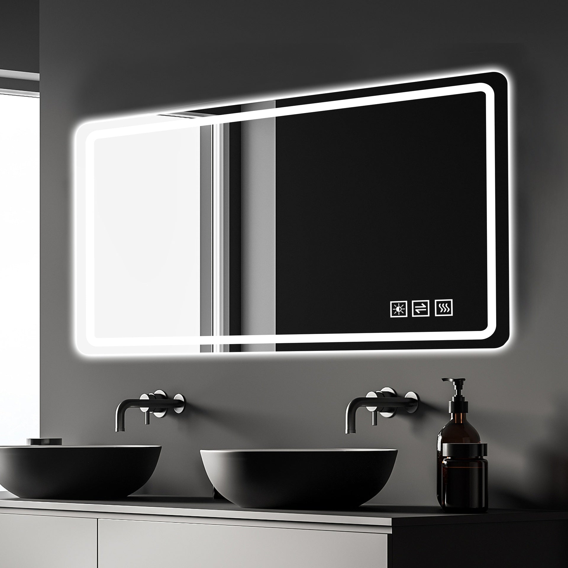 60X28 Inch LED Bathroom Mirror Vanity Mirrors with Front Lights Wall Mounted Anti-Fog Frameless Make Up Mirror with Light 5 mm Silver Mirror Horizontal