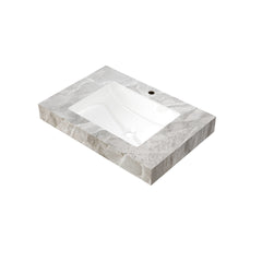 30" MURI Light Gray Sintered Stone Countertop and Undermount Ceramic Basin with One Standard Pre-drilled Faucet Hole, NO Cabinet, NO Faucet and Sink Cover