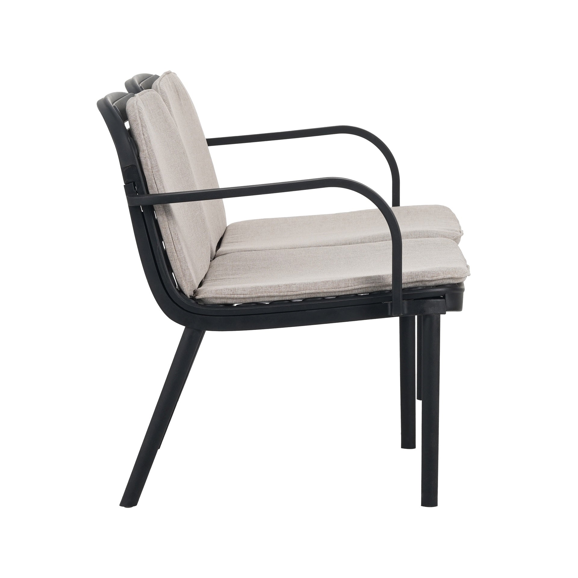 Luna Outdoor Patio PP Loveseat, Black Frame with Beige Cushion