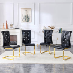 Set of 4,Retro alligator skin Upholstered dining chairs,with Crystal buckle design and Faux Leather design,a touch of elegance and mystery to the dining area,Gold plated metal bow leg