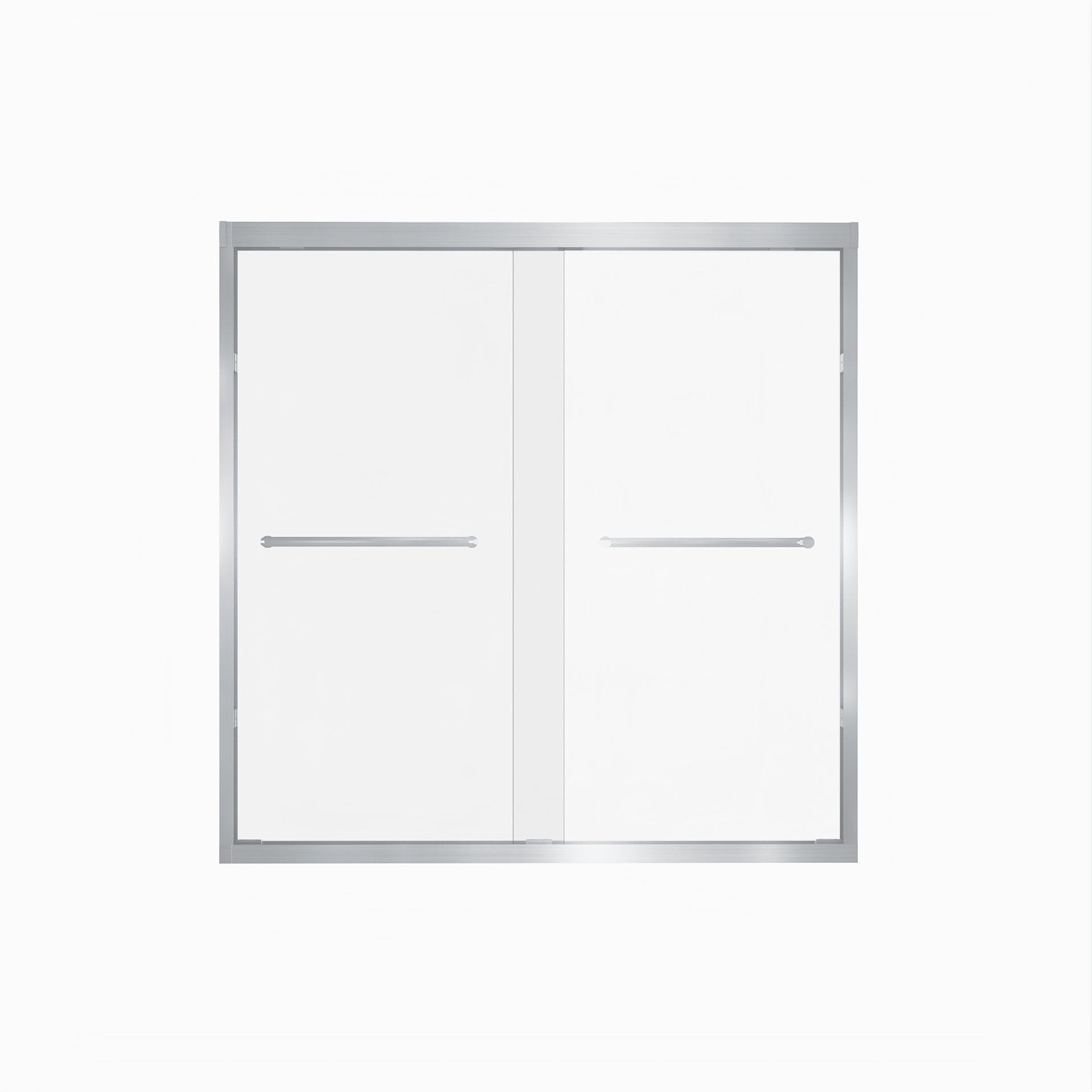 56-60" x 60" Tempered Glass with Explosion Proof Film, Aluminum Frame Double Sliding Shower Door, "1/4 (6 mm), Stainless Steel handle,Brushed Nickel