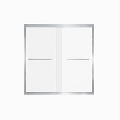 56-60" x 60" Tempered Glass with Explosion Proof Film, Aluminum Frame Double Sliding Shower Door, "1/4 (6 mm), Stainless Steel handle,Brushed Nickel