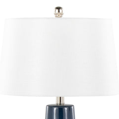 Penelope 22" Contemporary Ceramic Table Lamp with Dark Blue & Silver Ceramic Body and White Shade by LumiSource