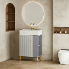 21.6" Open-shelving vanity with ceramic sink, soft-close door, right storage shelf, assembly needed, Grey GF-24VB06-21MGRCONTACT SELLER FOR STOCK-W1573S00023