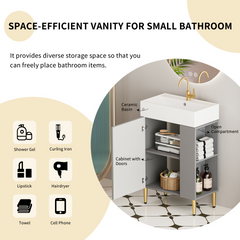 21.6" Open-shelving vanity with ceramic sink, soft-close door, right storage shelf, assembly needed, Grey GF-24VB06-21MGRCONTACT SELLER FOR STOCK-W1573S00023