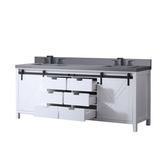 White Double Bath Vanity 84 in. W x 22 in. D, Grey Quartz Countertop and Faucet Set