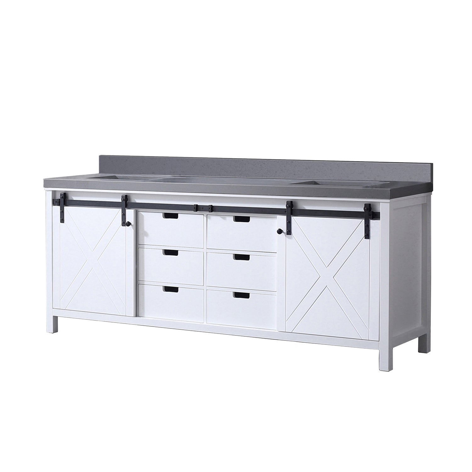 White Double Bath Vanity 84 in. W x 22 in. D, with Grey Quartz Countertop