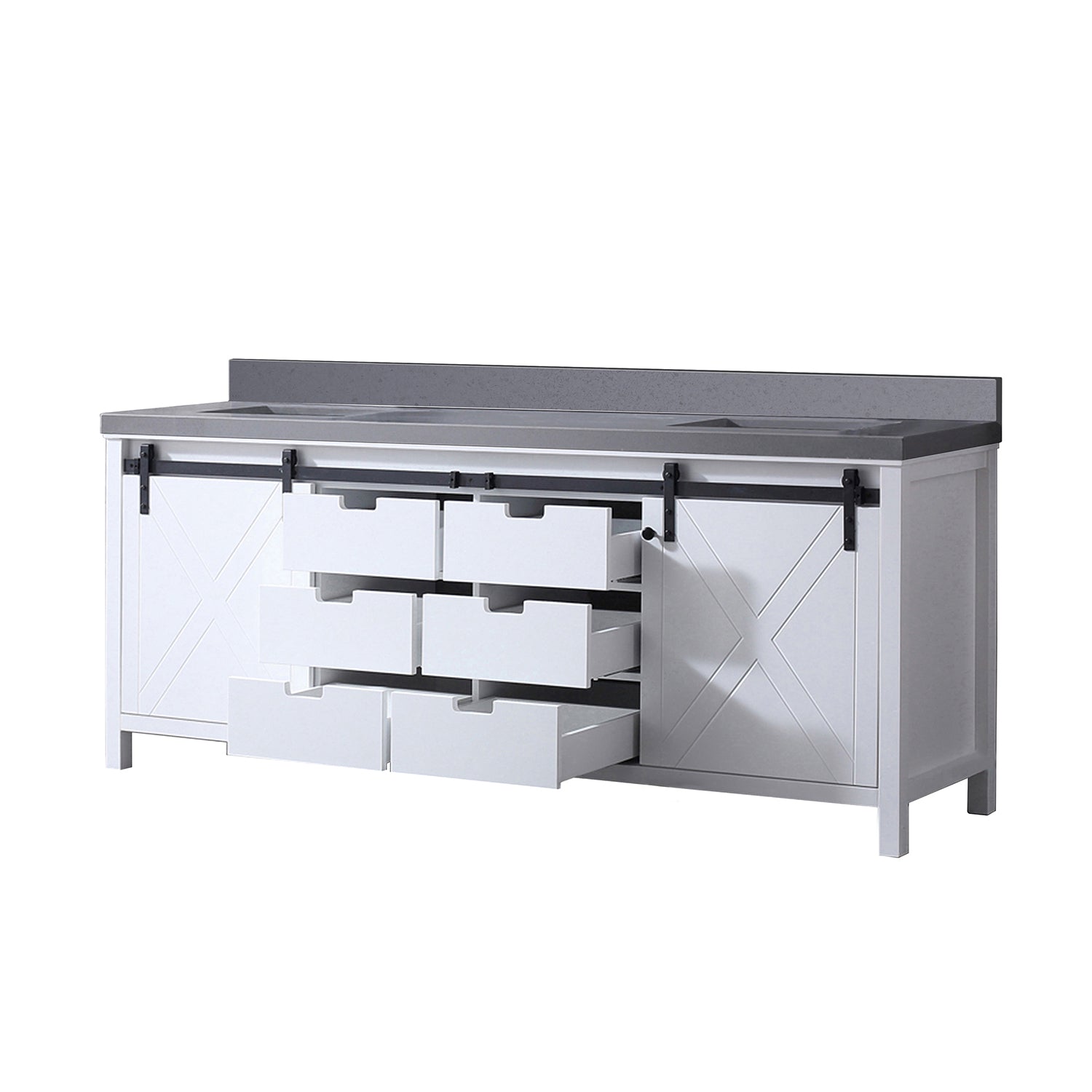 White Double Bath Vanity 84 in. W x 22 in. D, with Grey Quartz Countertop