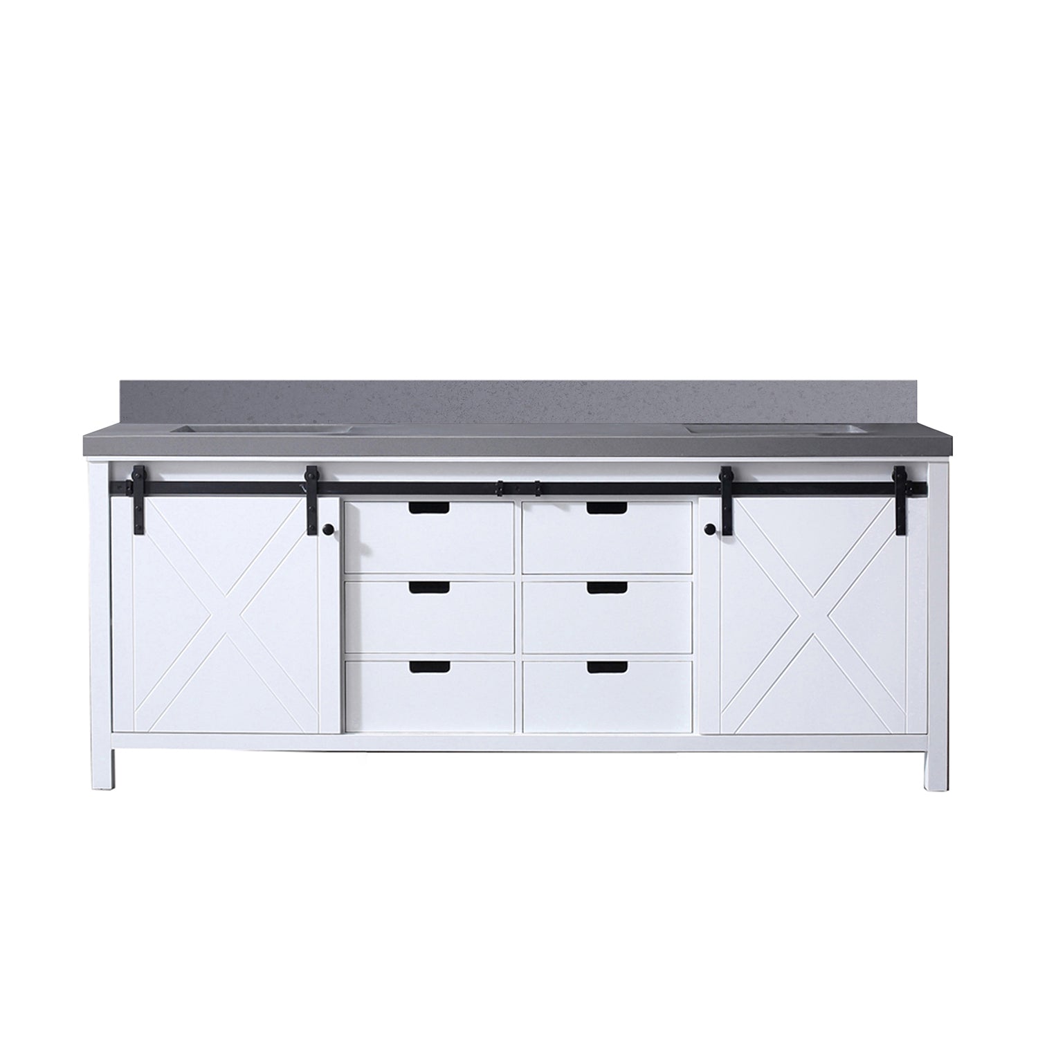 White Double Bath Vanity 84 in. W x 22 in. D, with Grey Quartz Countertop