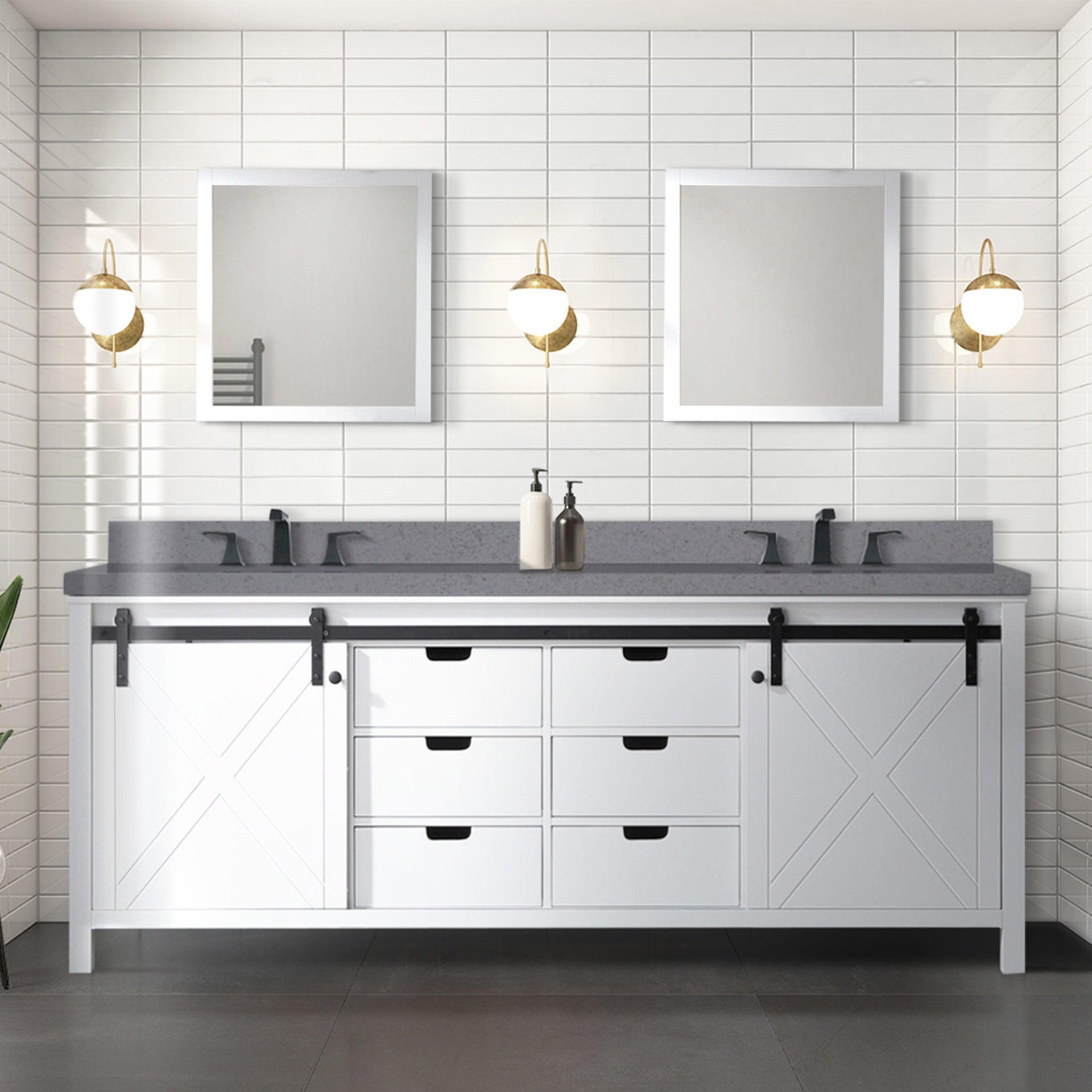 White Double Bath Vanity 84 in. W x 22 in. D