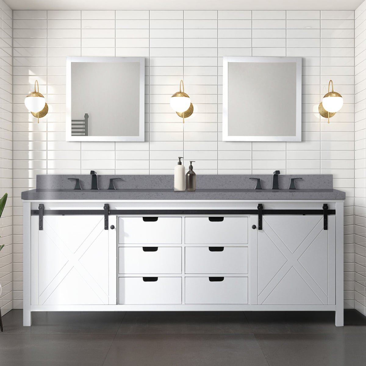 White Double Bath Vanity 84 in. W x 22 in. D