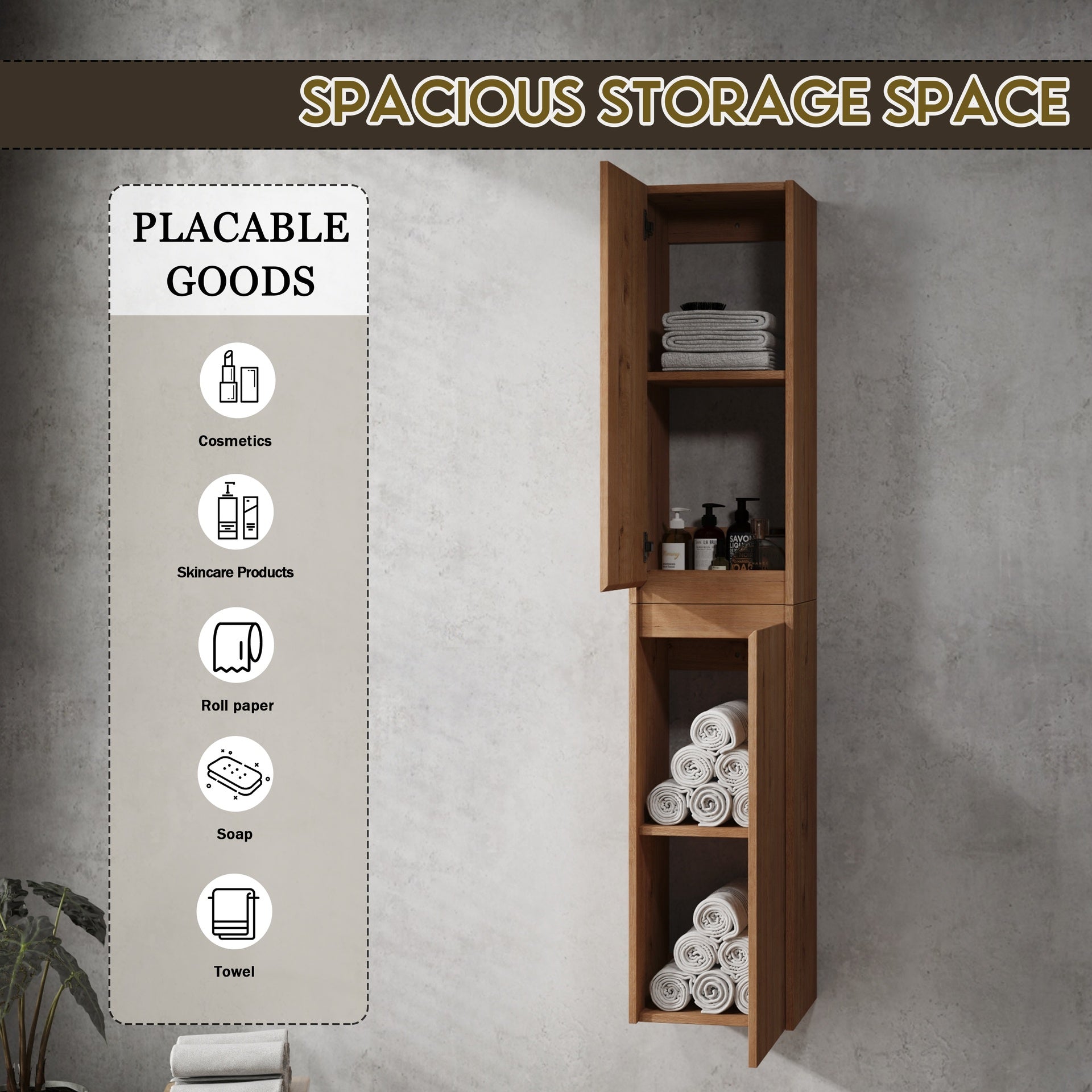 12" Bathroom Side Cabinet, 2-Soft Close Doors, Float Mounting Design, 12*2(KD-Packing)