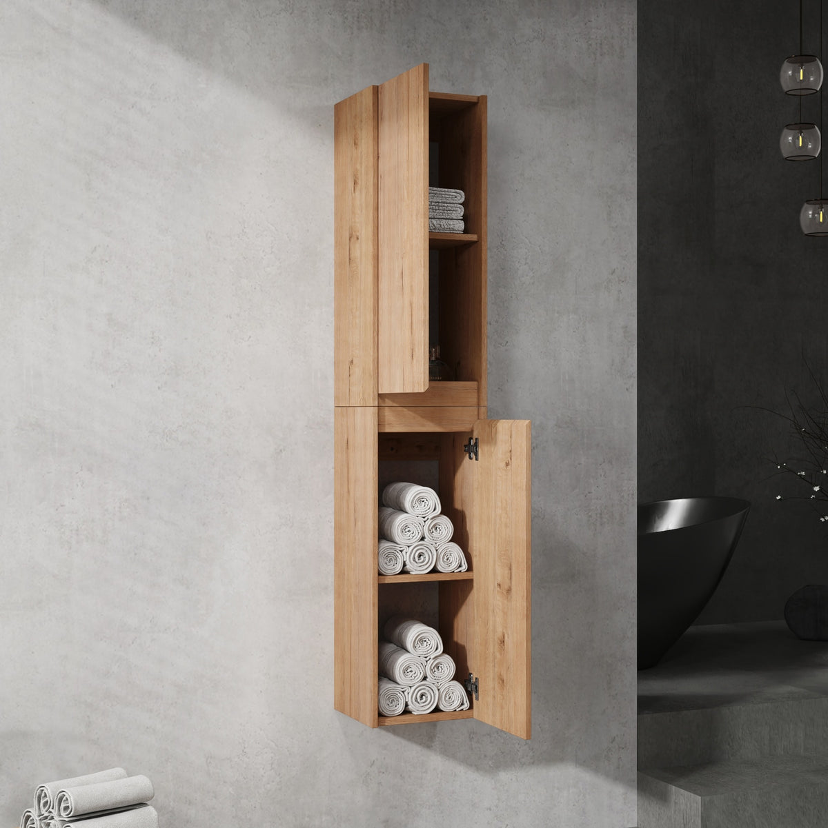 12" Bathroom Side Cabinet, 2-Soft Close Doors, Float Mounting Design, 12*2(KD-Packing)