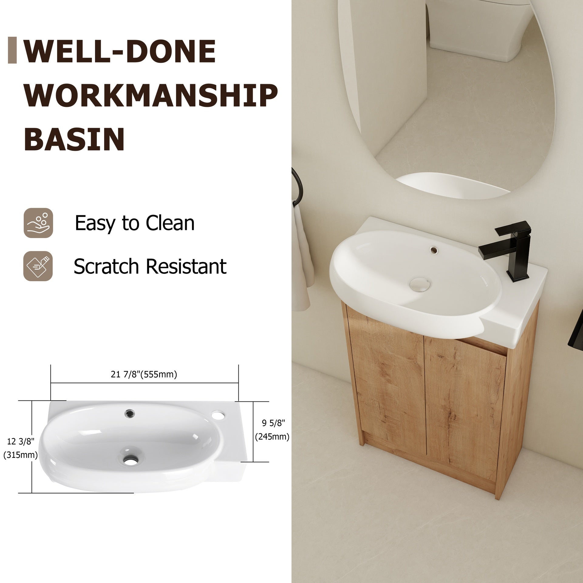 23" Freestanding Bathroom Vanity with Sink, Soft Close Doors
