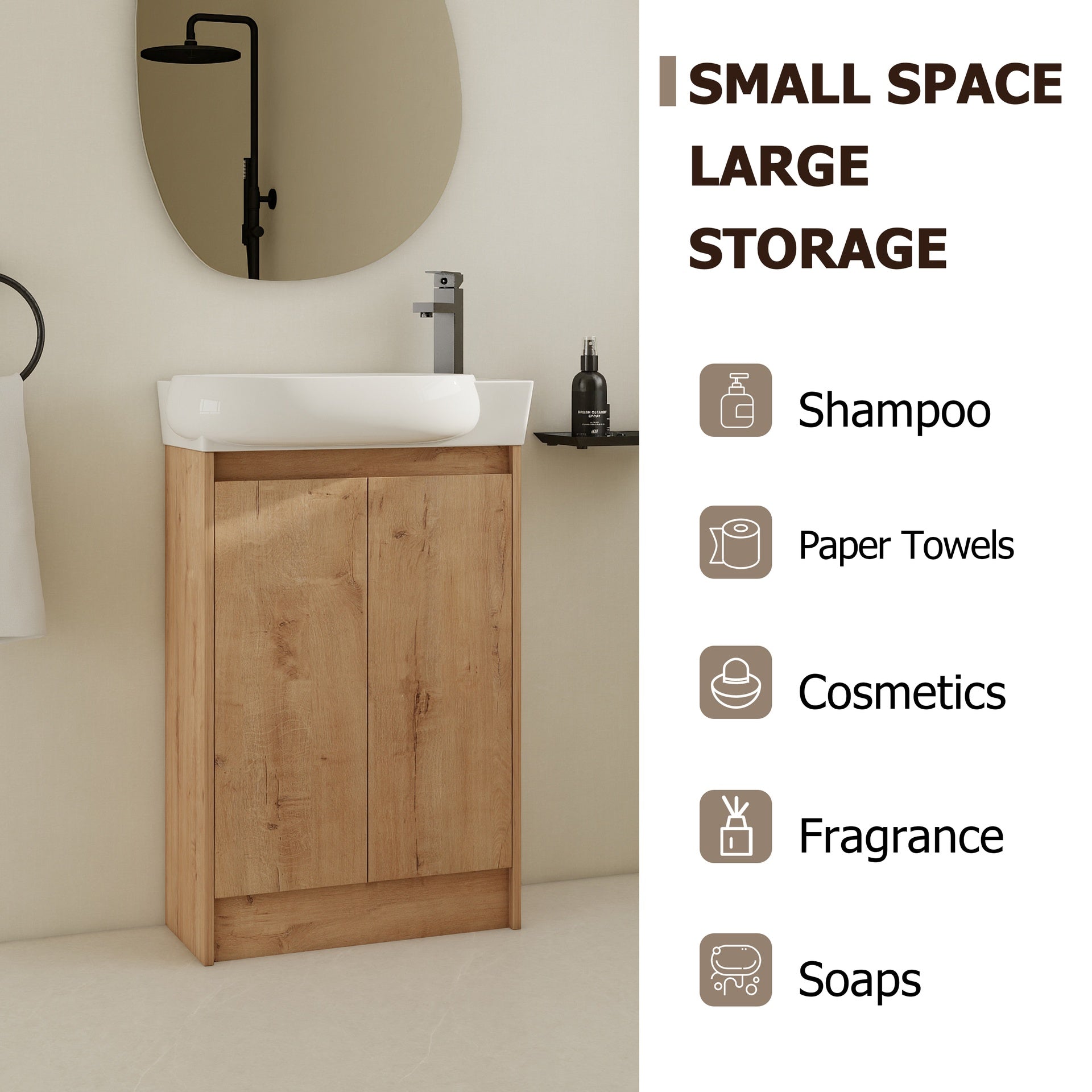 23" Freestanding Bathroom Vanity with Sink, Soft Close Doors