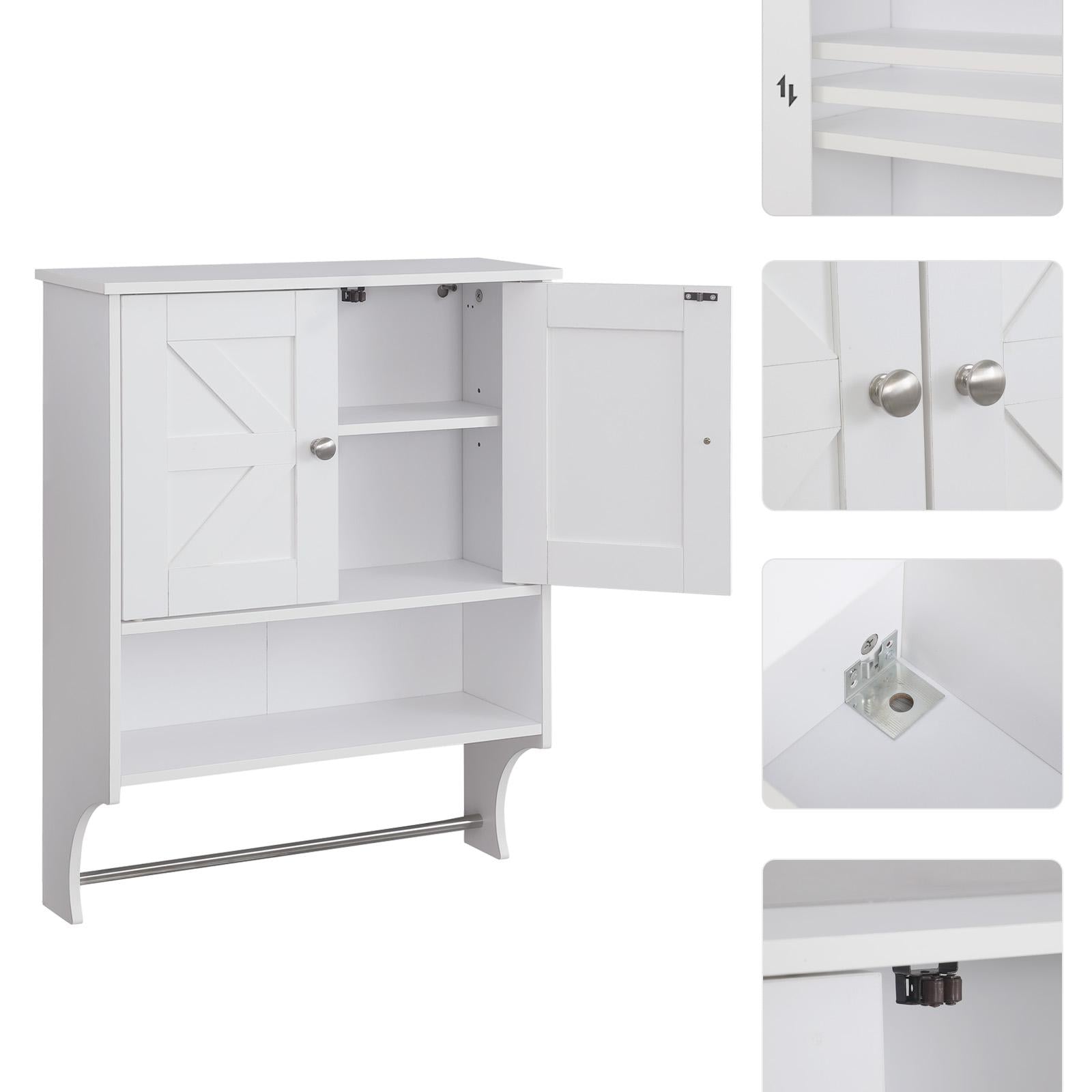 Over The Toilet Storage Cabinet,Farmhouse Medicine Cabinet with 2 Door and Adjustable Shelves,21.65 x 7.1 x 27.6 Inches, Bathroom, Living Room, White