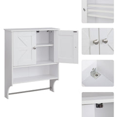 Over The Toilet Storage Cabinet,Farmhouse Medicine Cabinet with 2 Door and Adjustable Shelves,21.65 x 7.1 x 27.6 Inches, Bathroom, Living Room, White