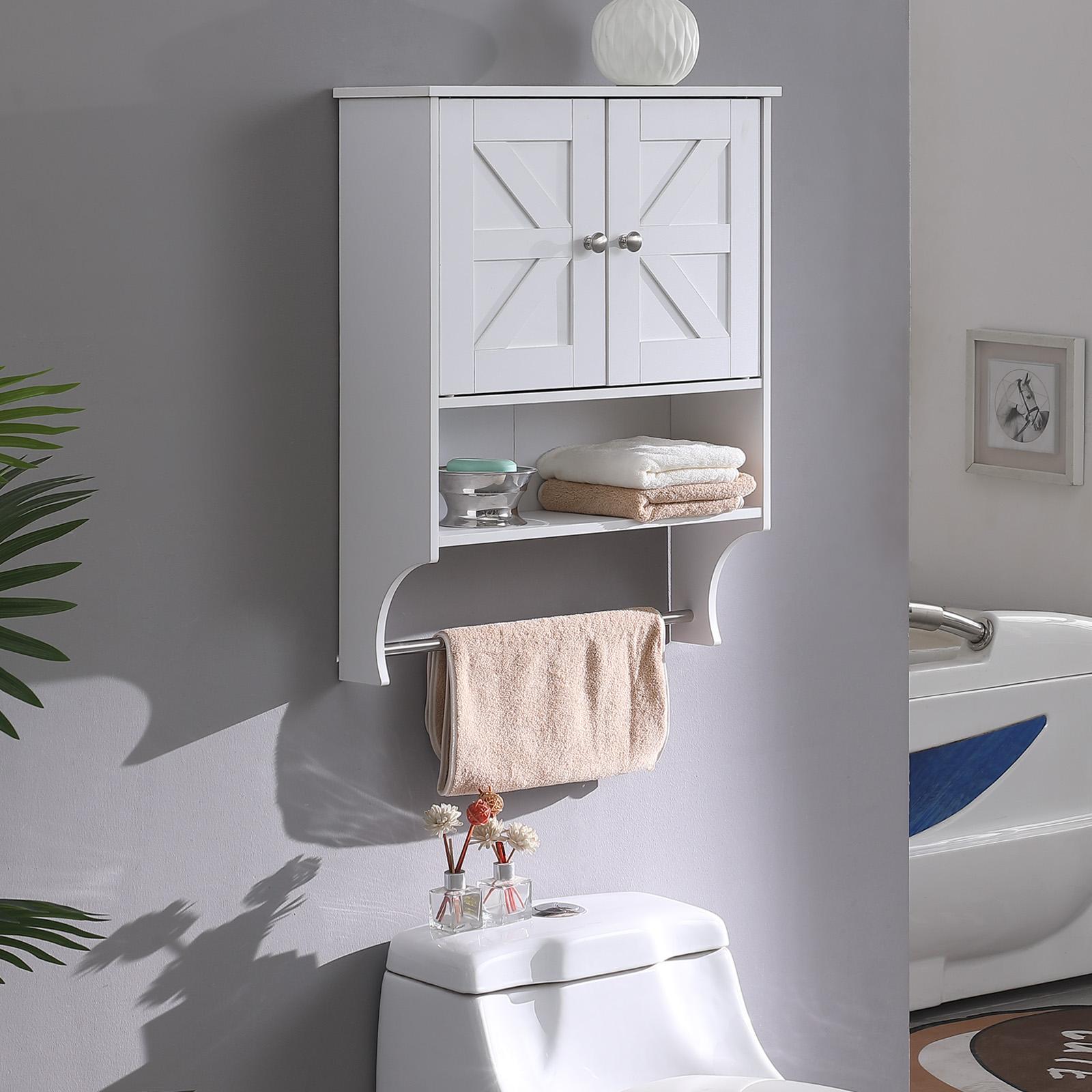 Over The Toilet Storage Cabinet,Farmhouse Medicine Cabinet with 2 Door and Adjustable Shelves,21.65 x 7.1 x 27.6 Inches, Bathroom, Living Room, White