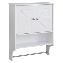 Over The Toilet Storage Cabinet,Farmhouse Medicine Cabinet with 2 Door and Adjustable Shelves,21.65 x 7.1 x 27.6 Inches, Bathroom, Living Room, White