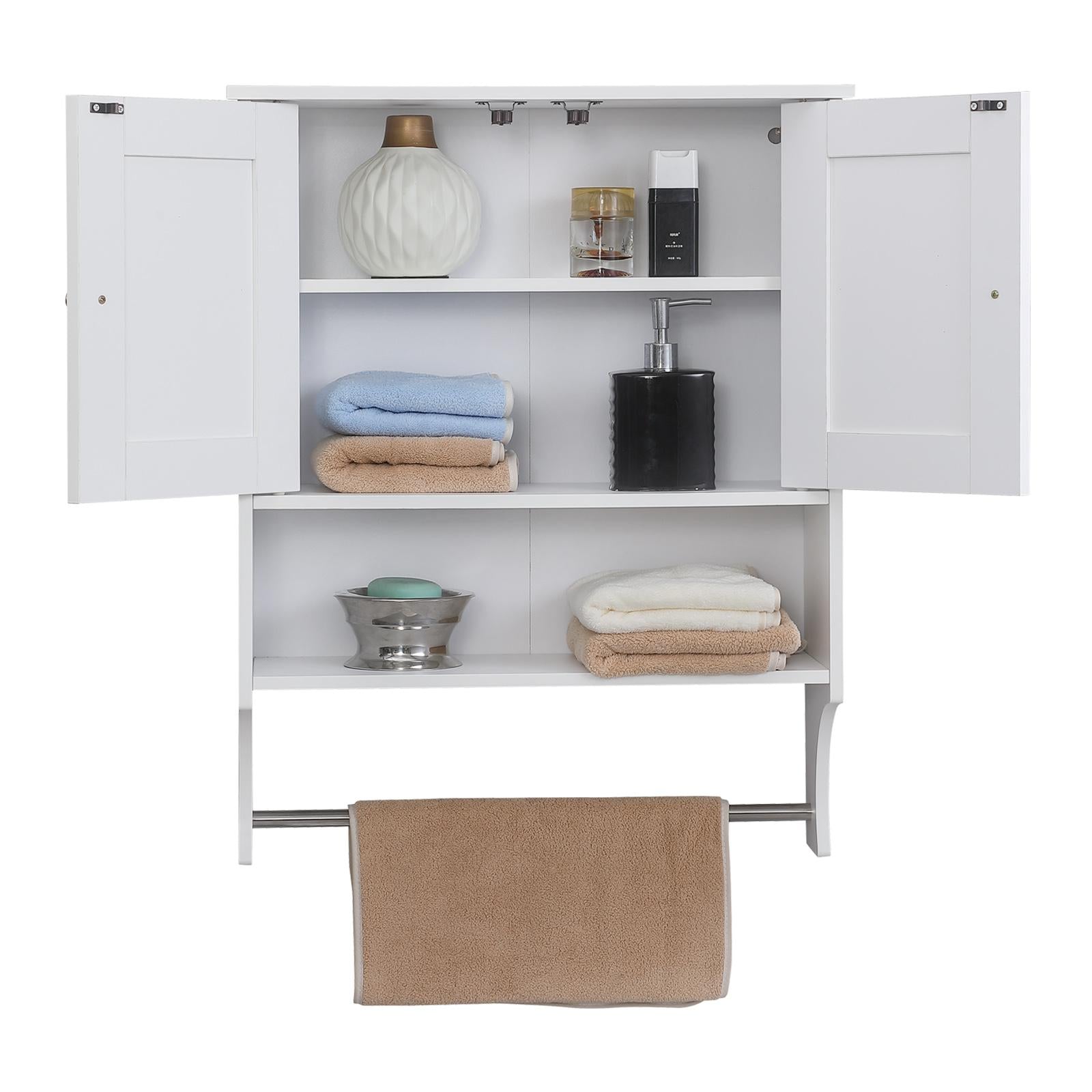 Over The Toilet Storage Cabinet,Farmhouse Medicine Cabinet with 2 Door and Adjustable Shelves,21.65 x 7.1 x 27.6 Inches, Bathroom, Living Room, White