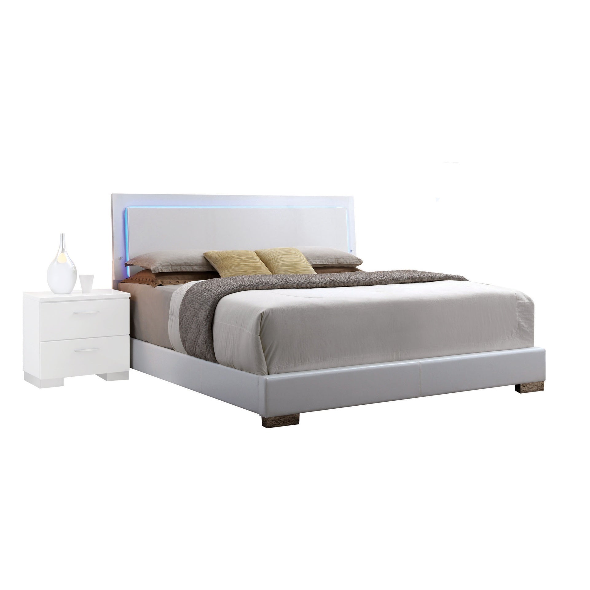 White Queen Bed with LED Light Headboard
