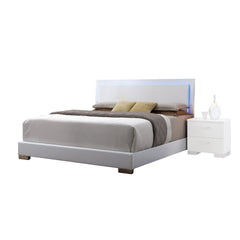 White Queen Bed with LED Light Headboard