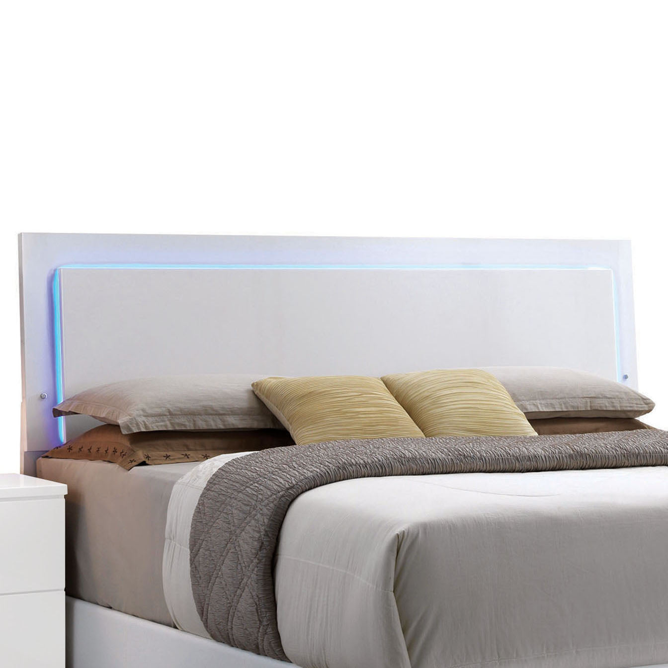 White Queen Bed with LED Light Headboard