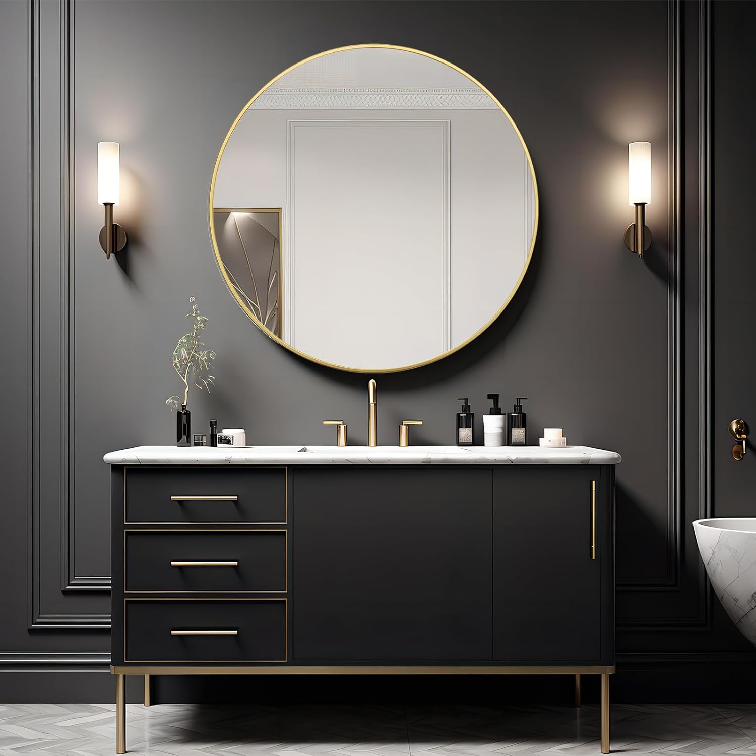 42 Inch Gold Metal Framed Round Bathrrom Mirror for Wall.(W2203P156444)