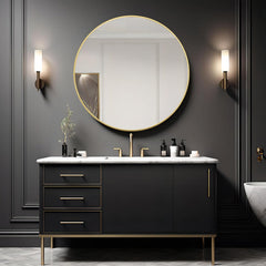 42 Inch Gold Metal Framed Round Bathrrom Mirror for Wall.(W2203P156444)