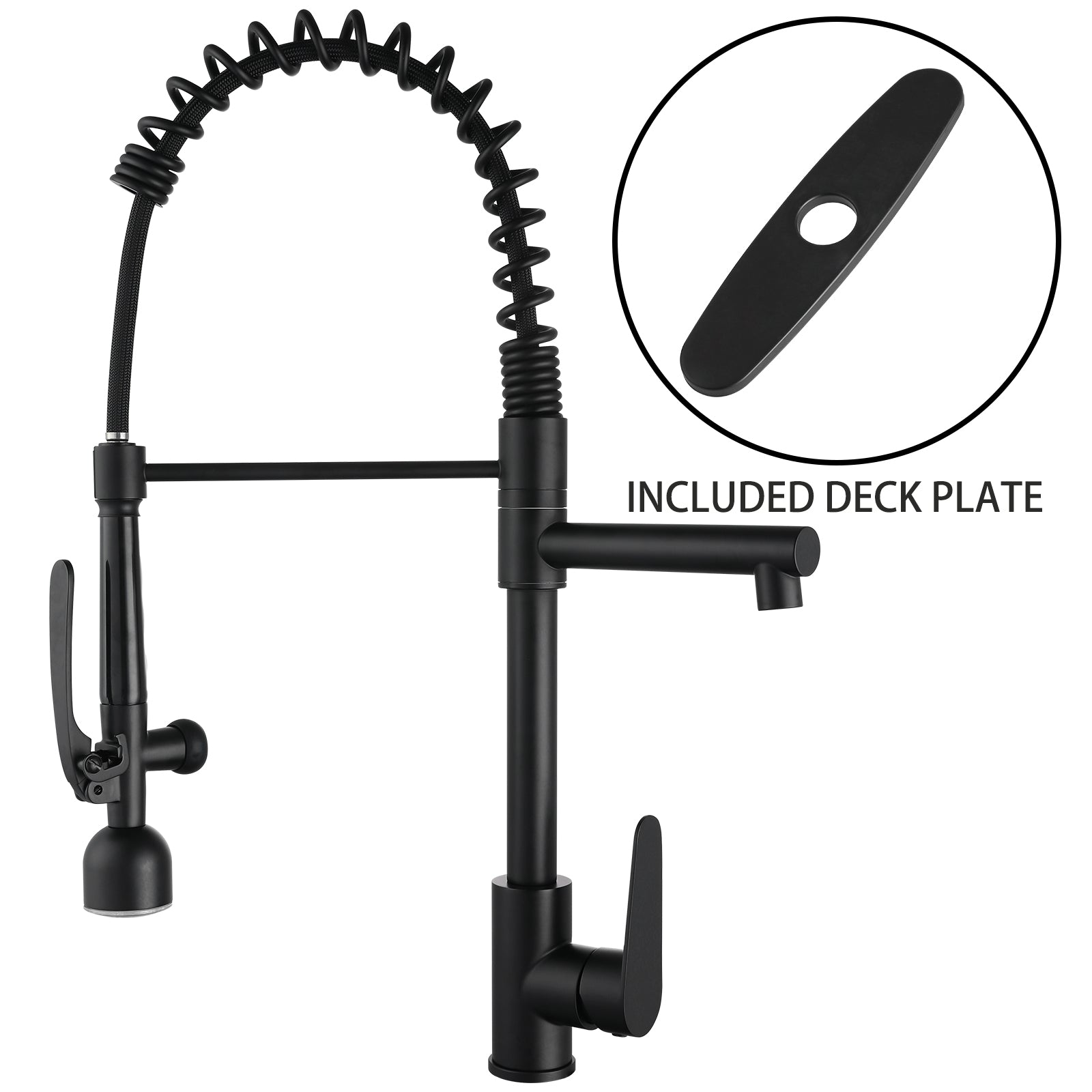 Kitchen Sink Faucet with LED Pull Down Sprayer, Commercial Single Handle High Arc Kitchen Faucet, Spring Sink Faucets with Deck Plate, Dual Spouts, Stainless Steel