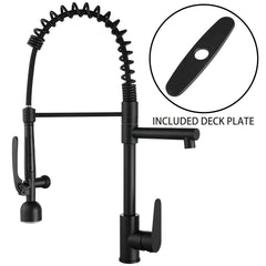 Kitchen Sink Faucet with LED Pull Down Sprayer, Commercial Single Handle High Arc Kitchen Faucet, Spring Sink Faucets with Deck Plate, Dual Spouts, Stainless Steel