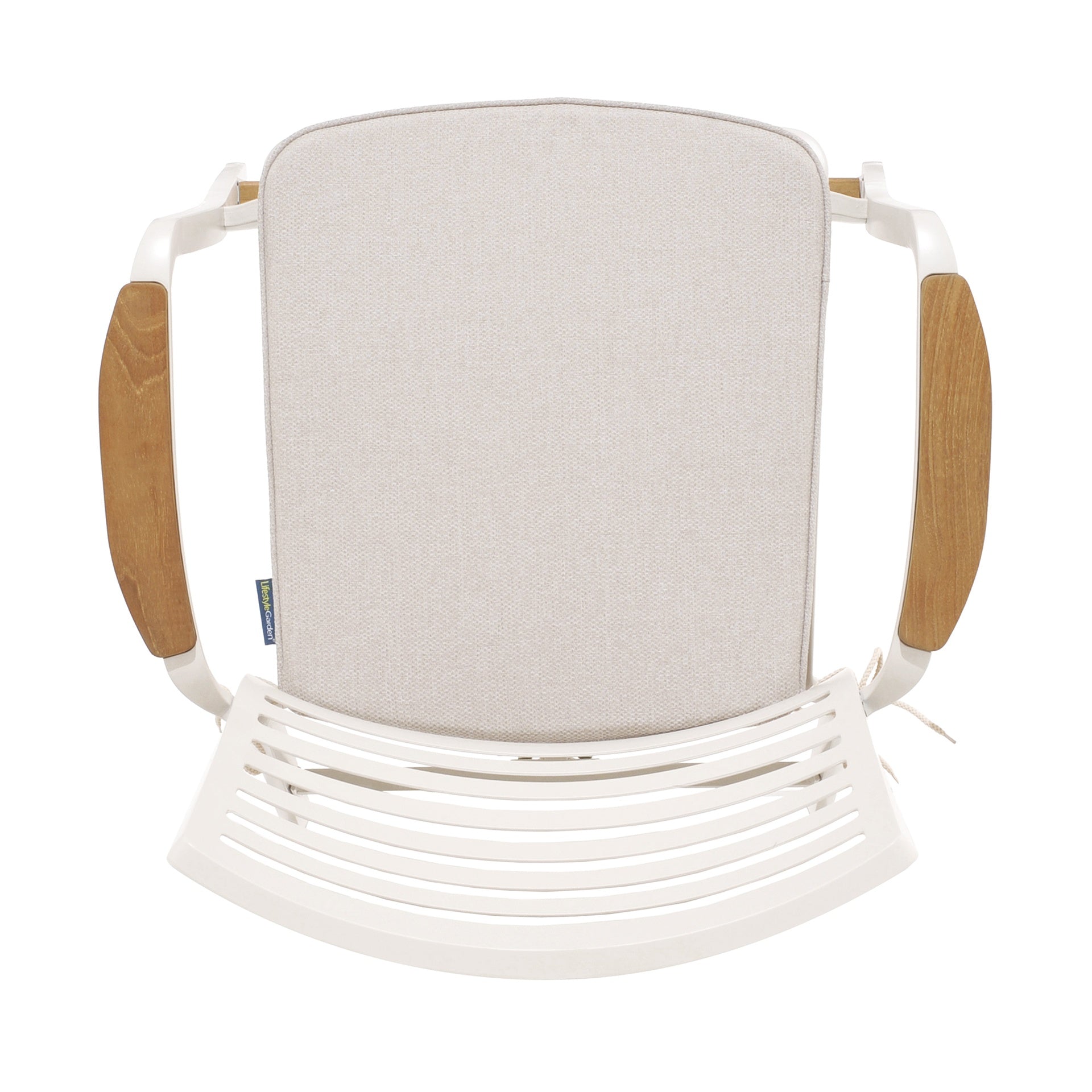 Isora Outdoor Patio Aluminum Barstool in Light Matte Sand with Natural Teak Wood Accent