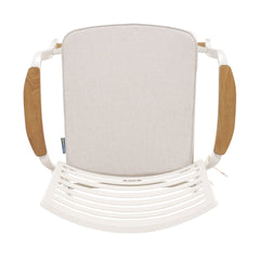 Isora Outdoor Patio Aluminum Barstool in Light Matte Sand with Natural Teak Wood Accent