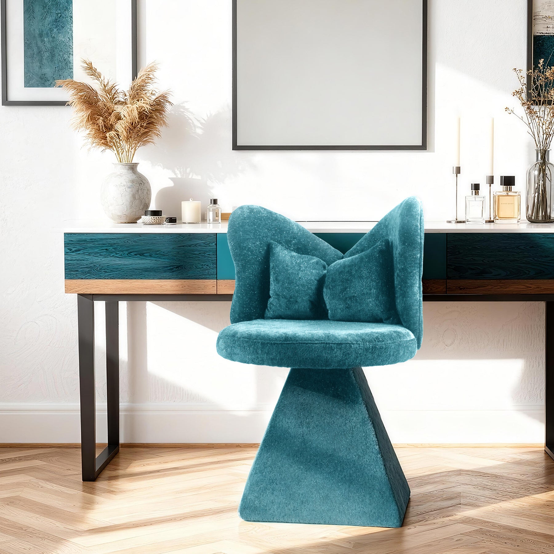 Vanity Chair with Butterfly Back,Swivel Accent Chair Dining Chairs,Makeup Stool for Bedroom Dressing Table,Suitable for Living Room,Dining Room,Study,Recreational Areas Blue