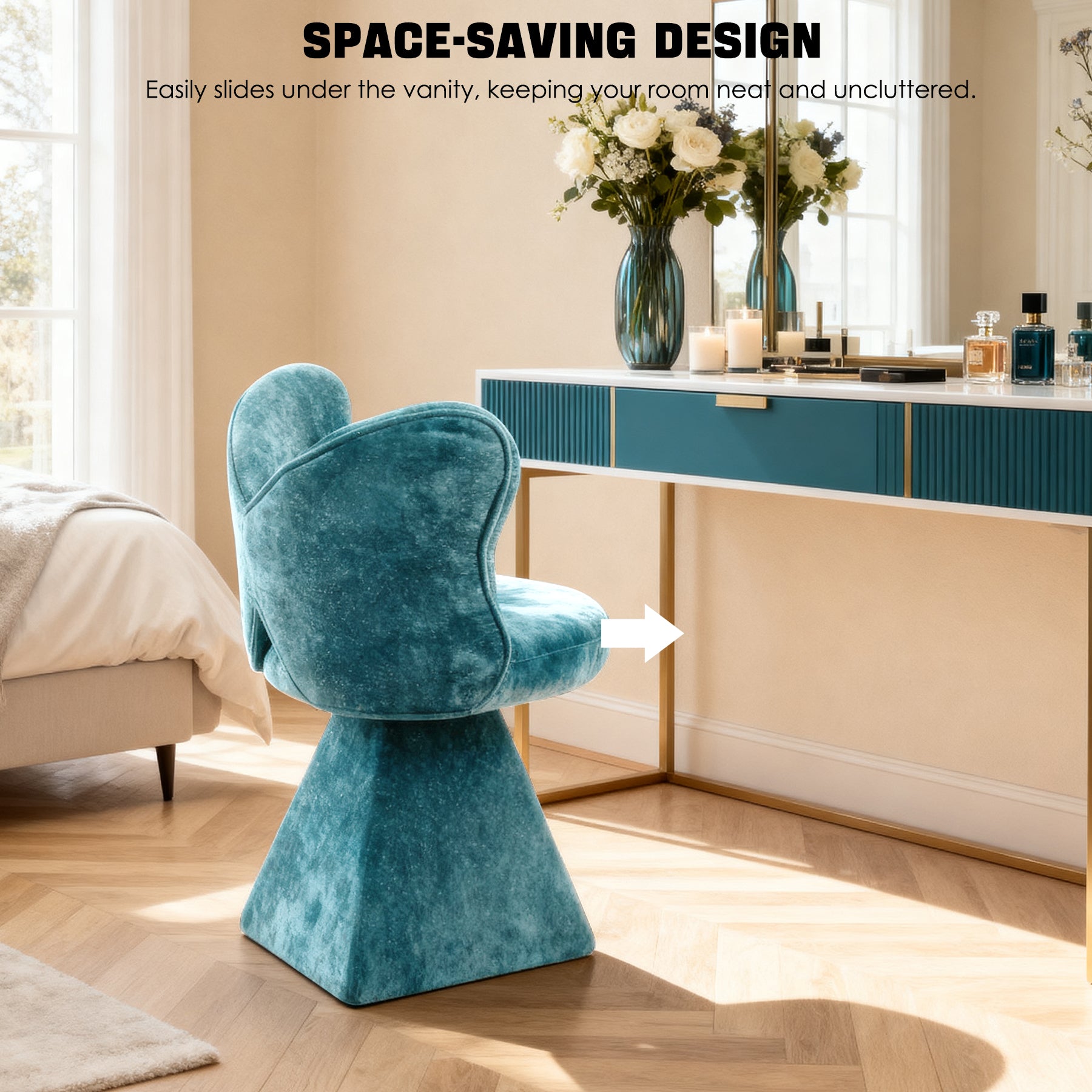 Vanity Chair with Butterfly Back,Swivel Accent Chair Dining Chairs,Makeup Stool for Bedroom Dressing Table,Suitable for Living Room,Dining Room,Study,Recreational Areas Blue