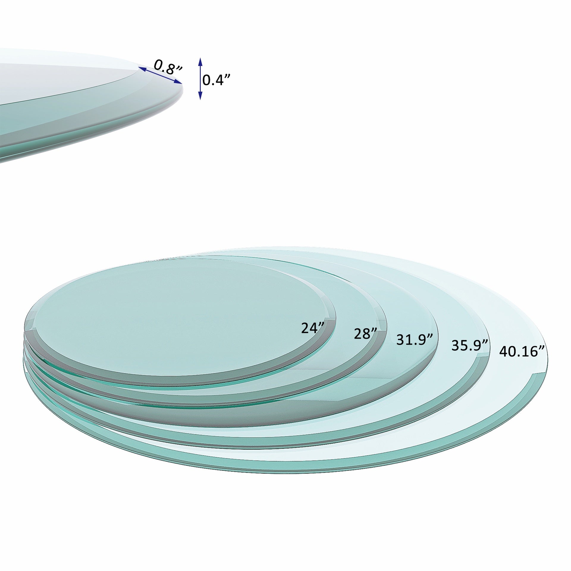 28" Inch Round Tempered Glass Table Top Clear Glass 2/5 Inch Thick Beveled Polished Edge