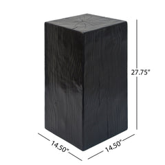 Wood-Look Square-Column MGO End Table,  H27.75",Wood-Like Distressed Finish, Mix with Different Heights, Indoor Outdoor Use,Black Color