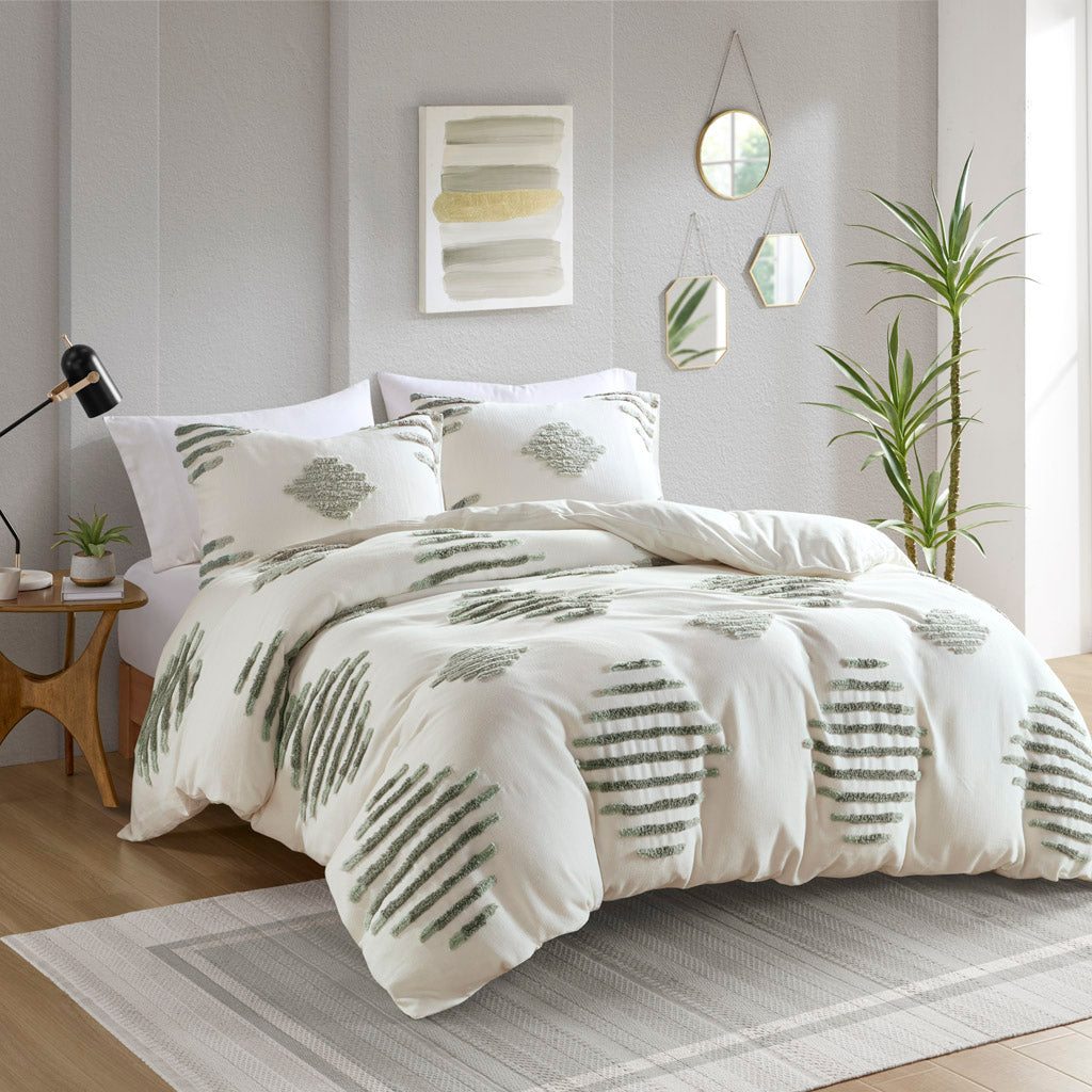 King/Cal King 3 Piece Cotton Blend Chenille Duvet Cover Set