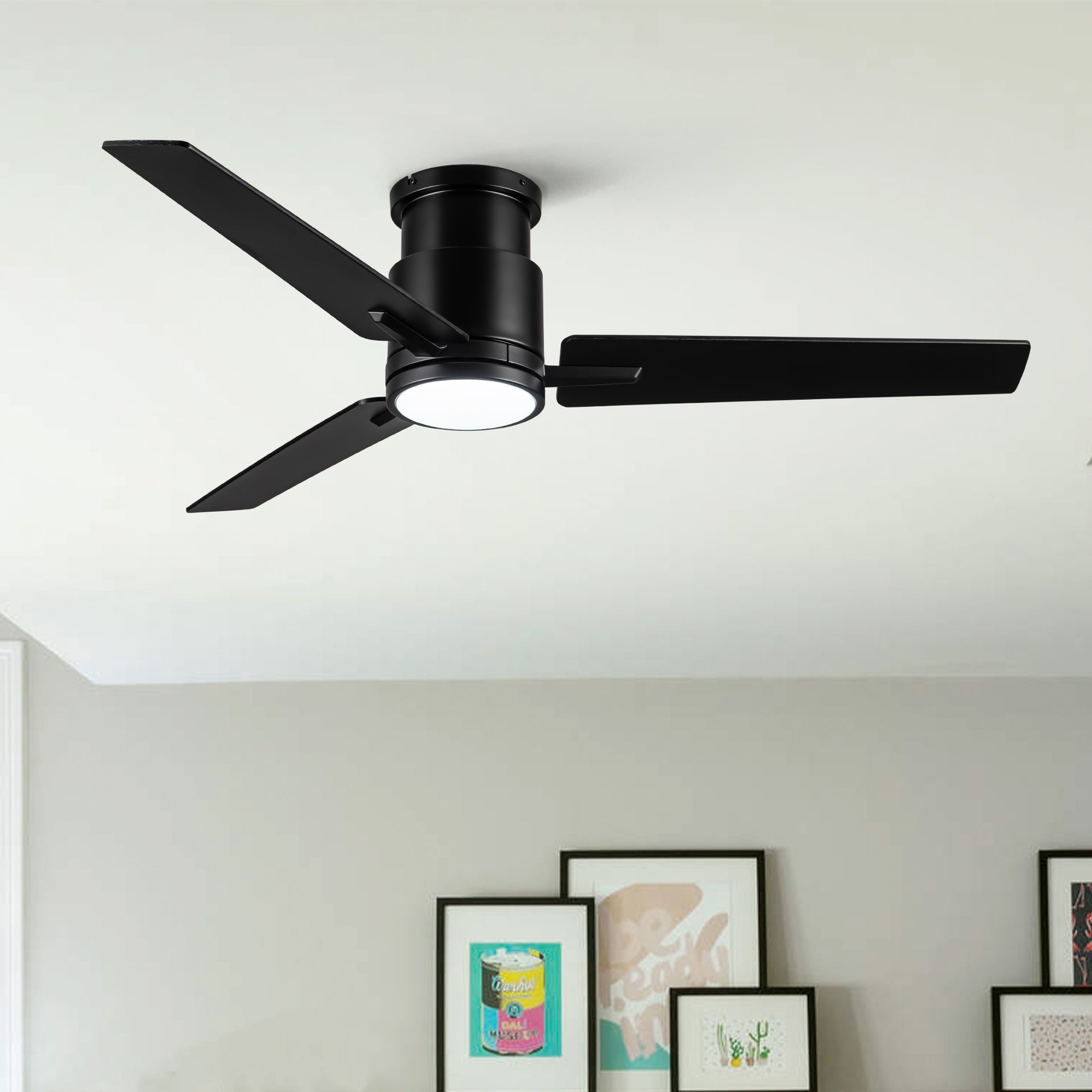 52" Black Lowe Profile Ceiling Fan with Light