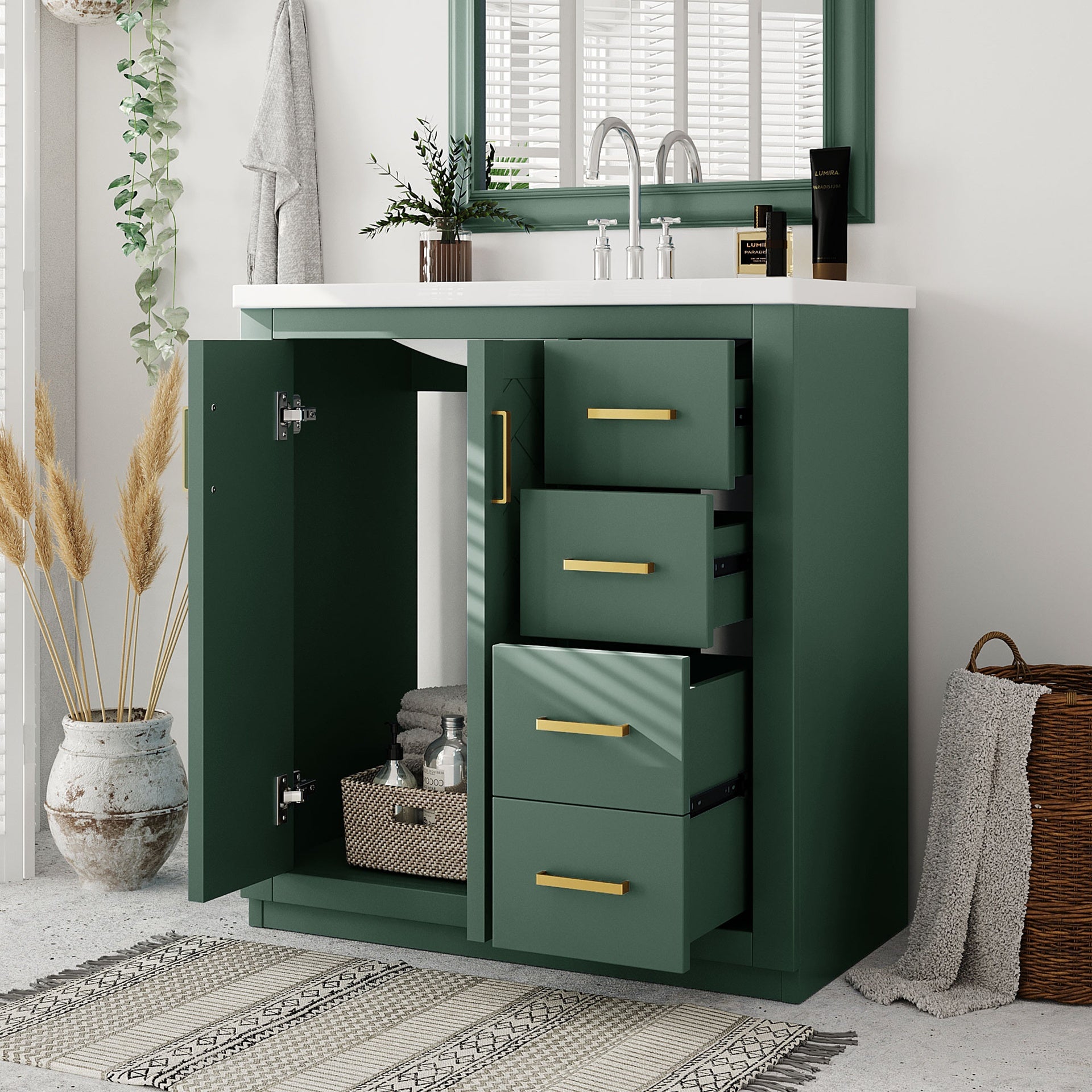 30'' Bathroom Vanity with Ceramic Sink Combo, Solid Wood Frame Bathroom Storage Cabinet, Freestanding Vanity Set with 3 Drawers& Soft Closing Doors