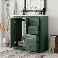 30'' Bathroom Vanity with Ceramic Sink Combo, Solid Wood Frame Bathroom Storage Cabinet, Freestanding Vanity Set with 3 Drawers& Soft Closing Doors