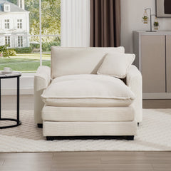 Comfortable Single Chair Deep Seat Sofa With Footstool With One Pillow, Accent Chair with Ottoman Suitable for Living Room and Bedroom and Reading Room, Light Beige Corduroy Fabric