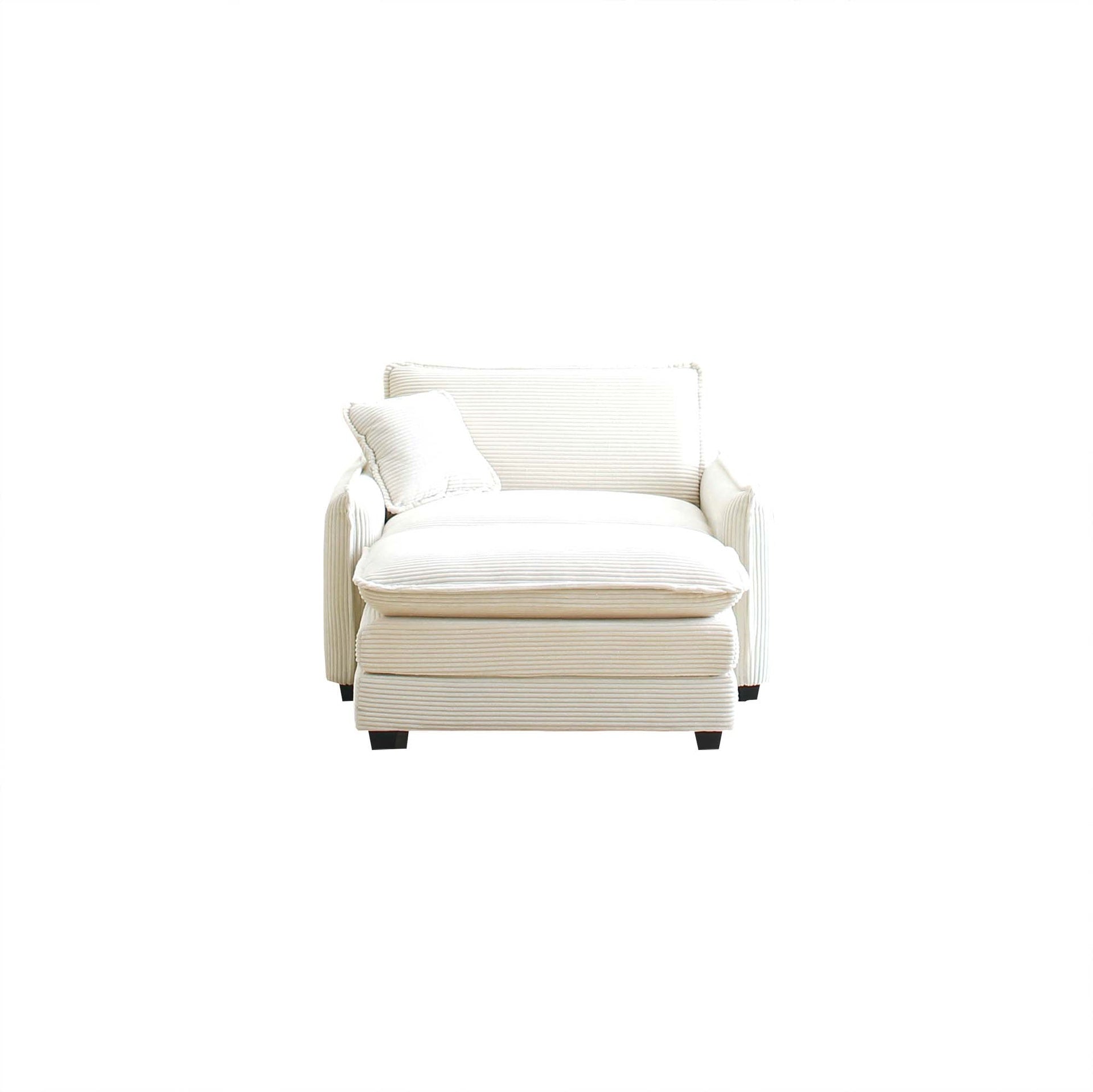 Single Deep Seat Sofa With Footstool With One Pillow, Suitable for Living Room and Bedroom, Club Multiple Occasions,White Corduroy