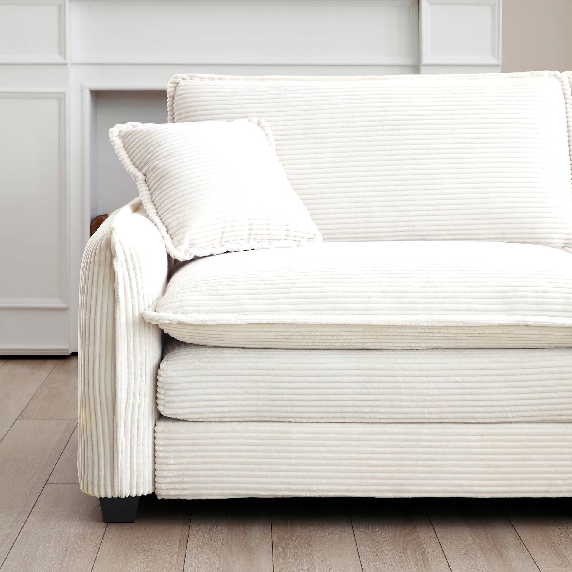 Ottoman Footstool in Corduroy Fabric, Can be Used with 2 Seater Sofas, 3 Seater Sofas and 4 Seater Sofas, Beige Corduroy Fabric