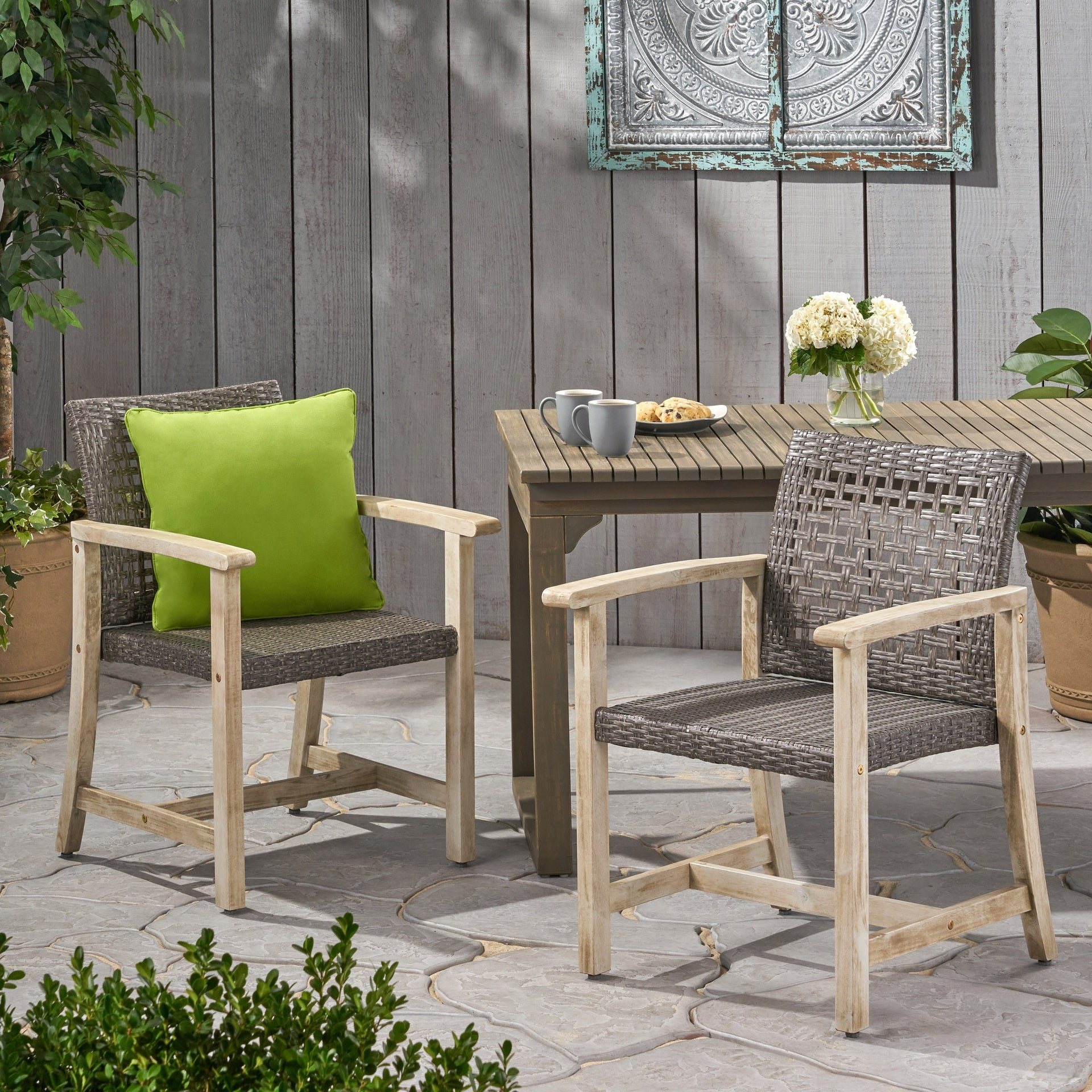 HAMPTON WOOD AND WICKER DINING CHAIR( SET OF 2 )