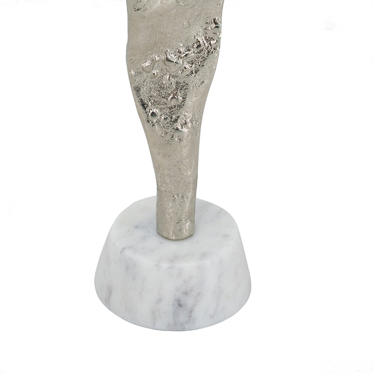 3.5x3x12" Abstract Aluminum Human Figurine on Marble Stand, Silver/White