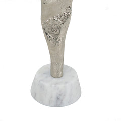3.5x3x12" Abstract Aluminum Human Figurine on Marble Stand, Silver/White
